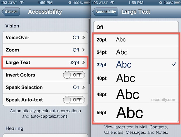 Modifica la dimensione del carattere email nell'app Mail per iOS