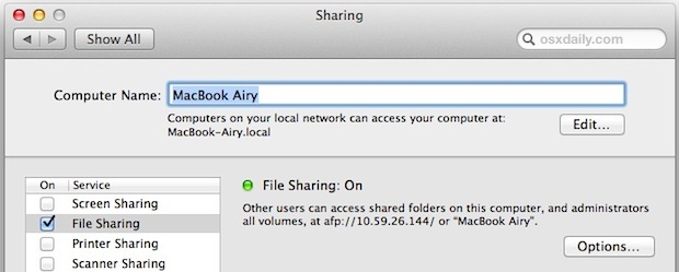 abilitare la condivisione di file su Mac