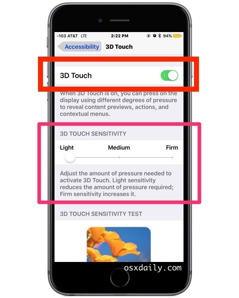 Impostazioni 3D Touch su iPhone