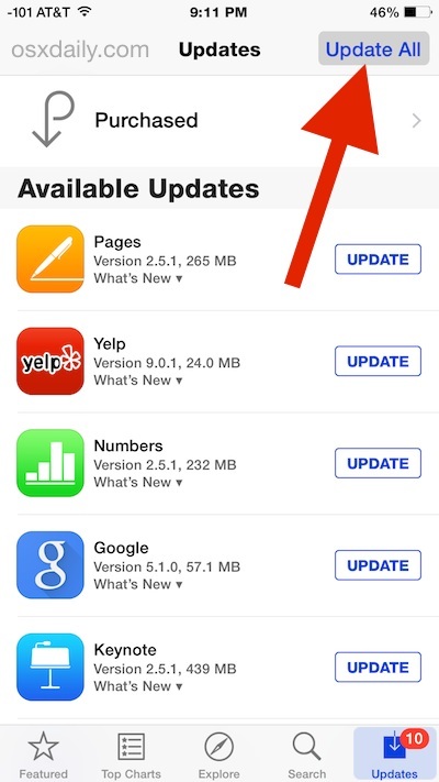 Aggiorna app nell'App Store iOS