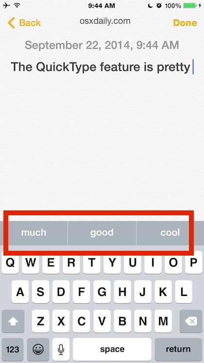 Barra QuickType nella tastiera iOS