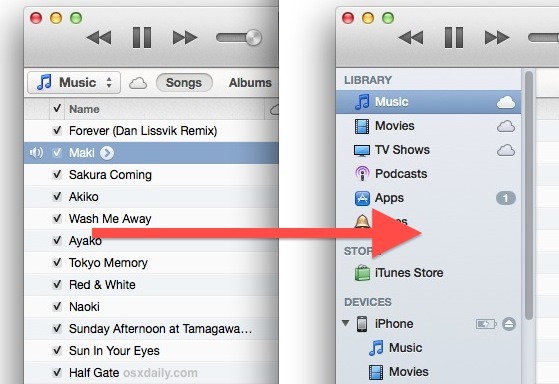 Mostra la barra laterale di iTunes 11