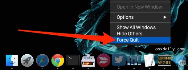 Forza la chiusura di un'app per Mac dall'icona Dock con il modificatore del tasto Opzione