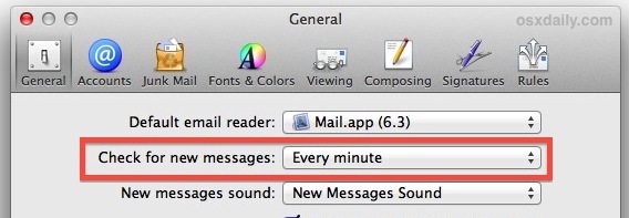 Cambia la frequenza con cui Mail verifica la presenza di nuovi messaggi