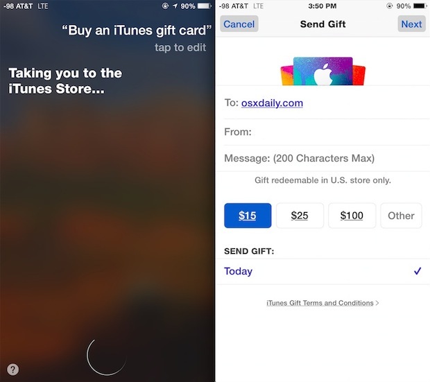 Acquista la carta regalo iTunes da Siri