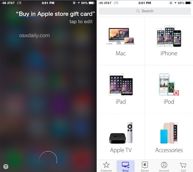 Acquista le carte regalo Apple Store anche da Siri, un po '