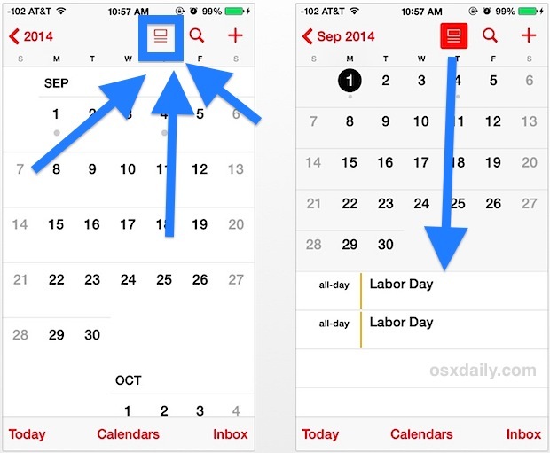 Accedi alla vista Elenco calendario in iOS