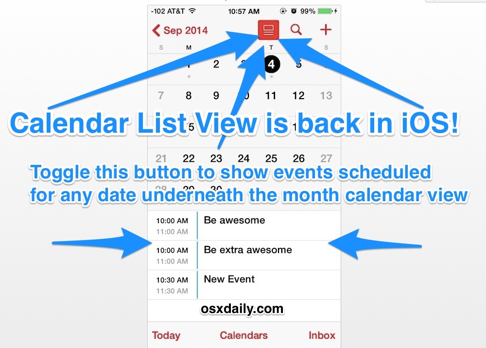 Mostra la vista Elenco calendario nell'app Calendario di iOS