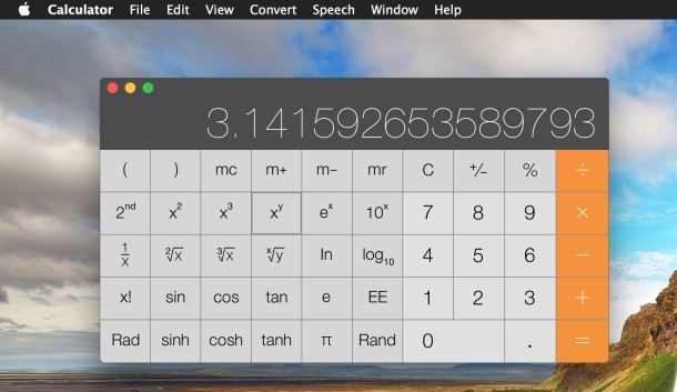 Calcolatrice scientifica in Mac OS X