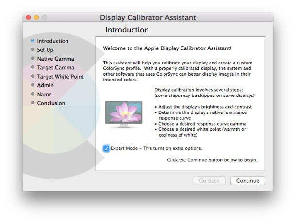 Modalità esperto nel Calibratore di colori del display mac OS X