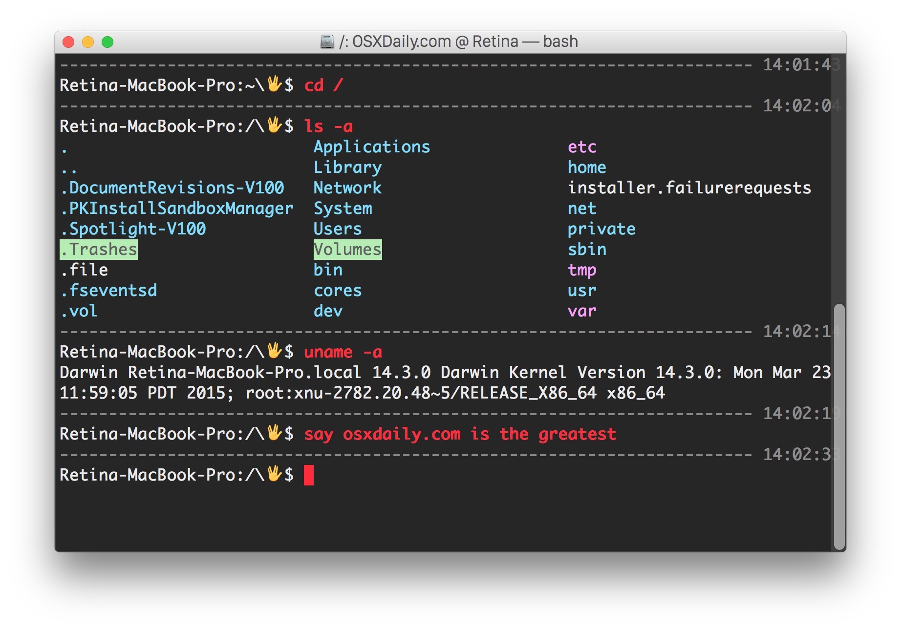 Prompt Vulcan e un divisore tra i comandi in OS X Terminal