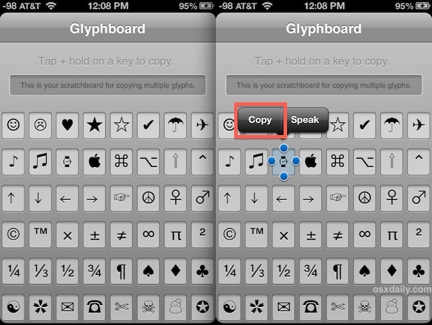 Glifi e simboli in iOS con glifo