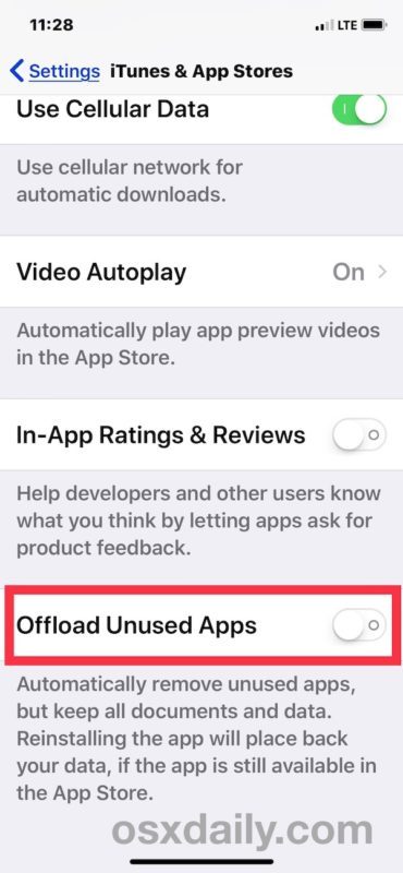 Come impedire alle app di scomparire da iOS disattivando l'offload delle app inutilizzate
