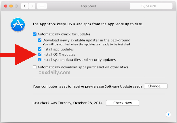 Aggiornamenti automatici OS X per Mac