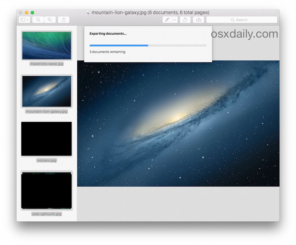 Conversione in serie di immagini in anteprima su Mac OS X