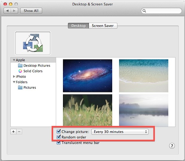 Cambia automaticamente le immagini dello sfondo del desktop in Mac OS X.