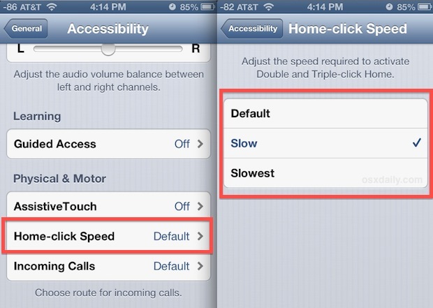 Cambia la velocità di clic del pulsante Home in iOS