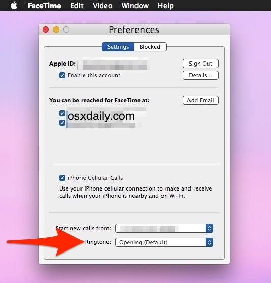 Cambia suono suoneria FaceTime in Mac OS X.