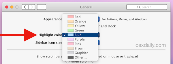 Evidenzia le opzioni di colore in Mac OS X