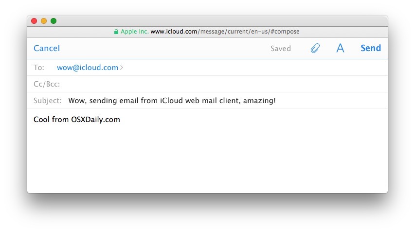 Compilazione di email nella web mail di iCloud