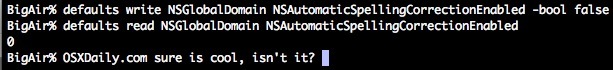 Disattivare la correzione automatica dalla riga di comando in OS X e controllare se la correzione automatica è attivata o disattivata