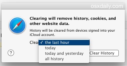Opzioni di cancellazione della cronologia in Safari