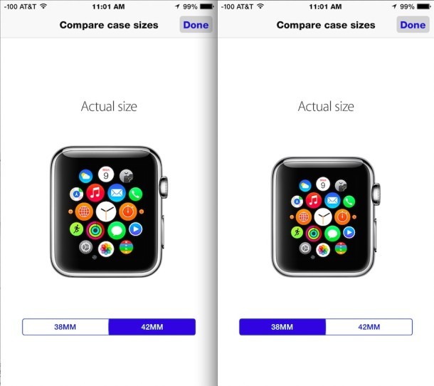 Confronta le dimensioni reali di Apple Watch