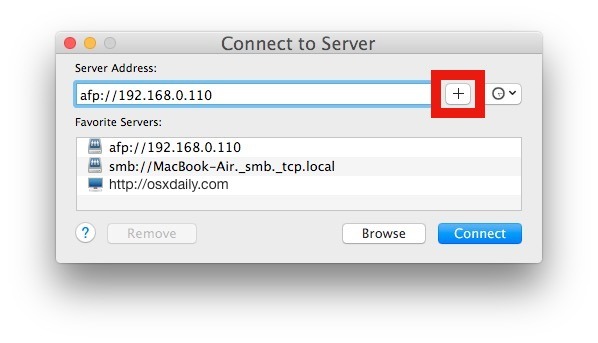Aggiungi un server a cui si accede frequentemente all'elenco dei server preferiti in Mac OS X.