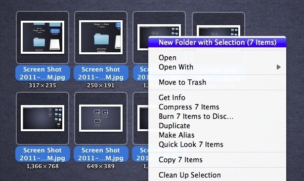 Nuova cartella dagli elementi selezionati in Mac OS X Lion