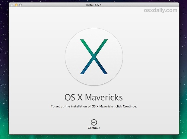Schermata di installazione di OS X Mavericks