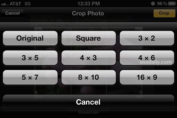 Lo strumento di ritaglio proporzionale nell'app Foto iOS funziona su iPhone o iPad