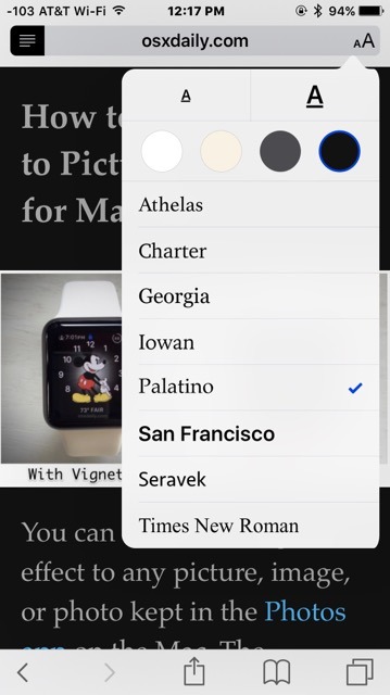 Personalizza l'aspetto di Safari Reader con le dimensioni del carattere, i cambiamenti di carattere e il colore di sfondo