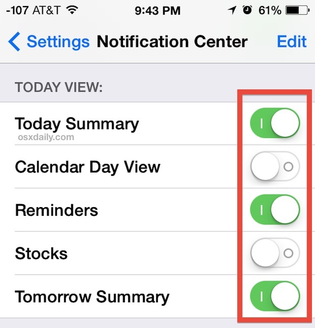 Personalizza la visualizzazione di oggi nel Centro di notifica per iOS