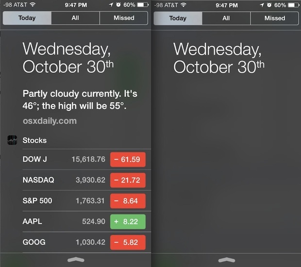Oggi Visualizza le personalizzazioni in Notification Center per iOS