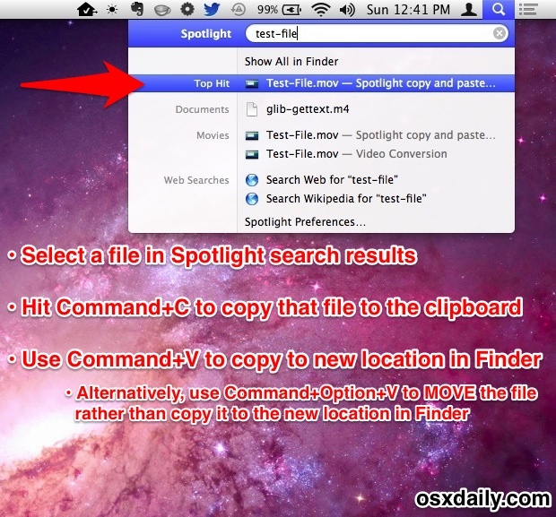 Copia un file da Spotlight in Mac OS X