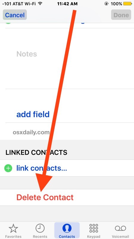 Elimina un contatto da iPhone con iOS nell'app Contatti