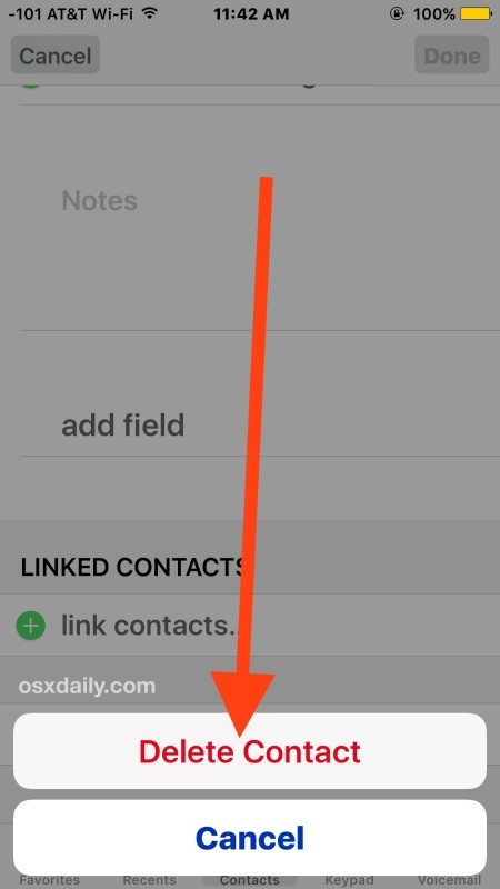 Elimina un contatto da iOS