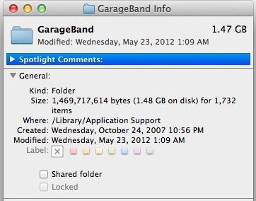 GarageBand extra nella cartella Support Application