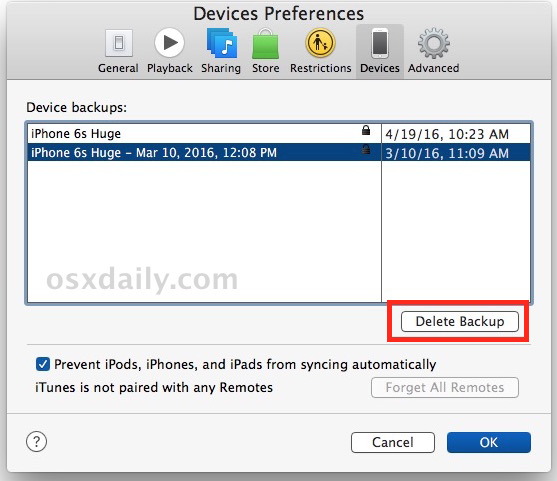 Come eliminare i vecchi backup di iTunes dei dispositivi iPhone e iPad