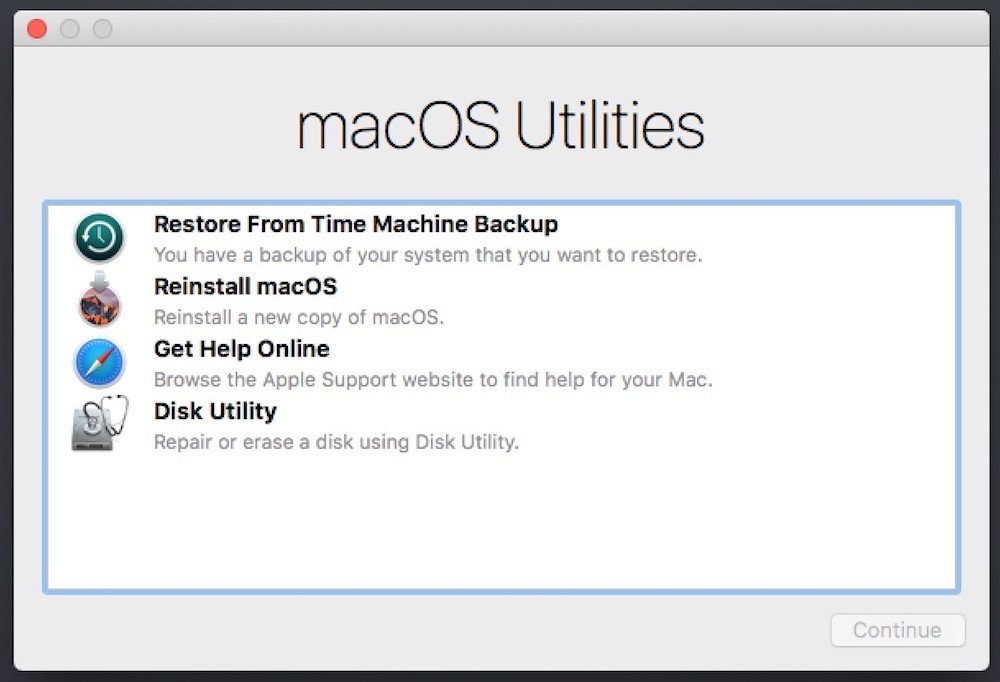 Utility MacOS in modalità di ripristino