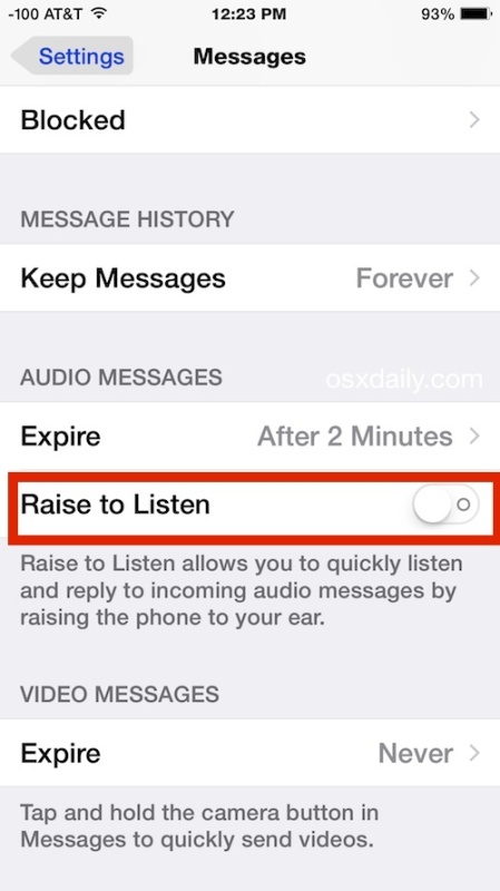 Sollevare per ascoltare e aumentare per rispondere ai messaggi audio in iOS
