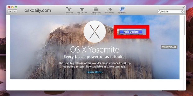 Nascondi il programma di installazione di Yosemite per OS X da App Store