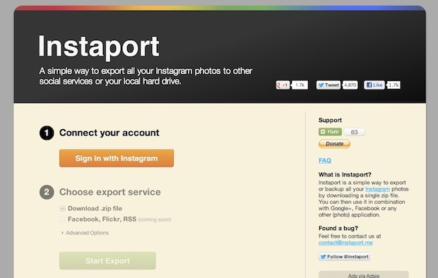 Instaport ti consente di esportare le immagini di Instagram sul tuo disco rigido