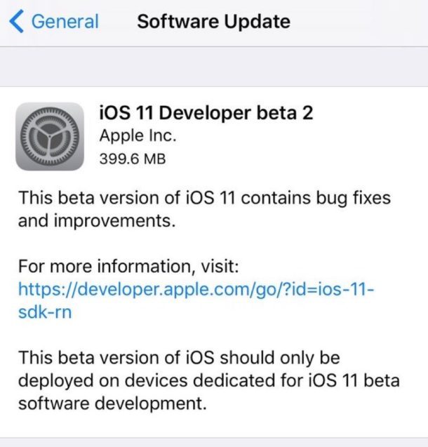 iOS 11 per sviluppatori beta 2