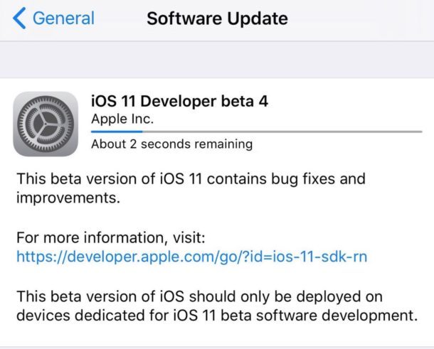 Download di iOS 11 beta 4