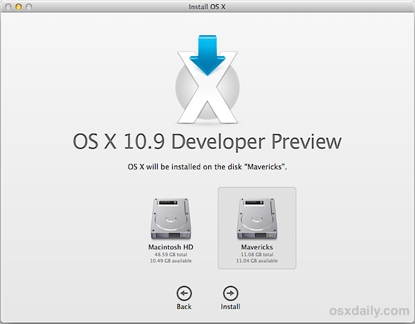 Installa OS X Mavericks sulla nuova partizione per il doppio avvio