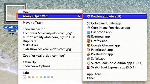 Imposta le associazioni di file in Mac OS X per aprire sempre con un'app