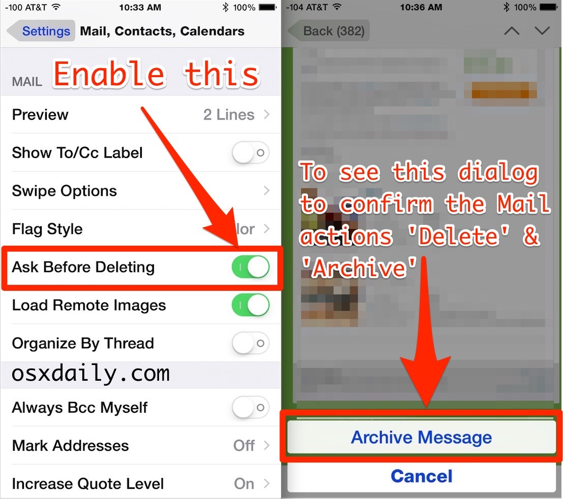 Abilita la casella di conferma per l'archiviazione o l'eliminazione di messaggi nell'app Mail di iOS