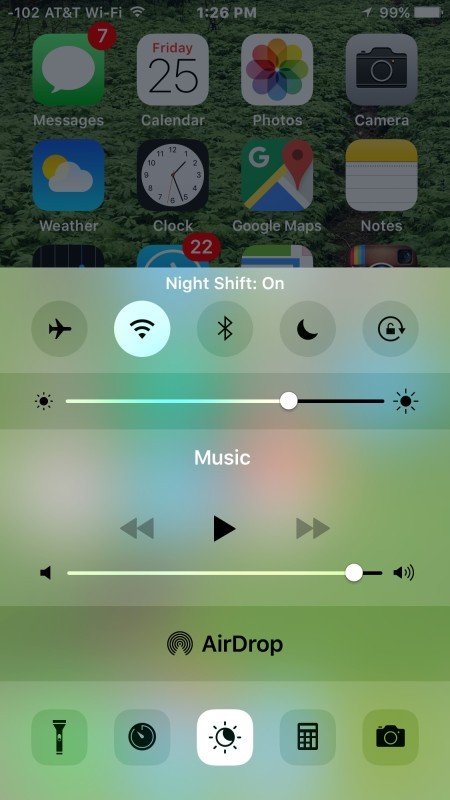 Night Shift disabilitato in iOS