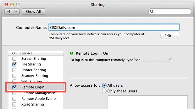 Abilita e usa il server SSH e SFTP in Mac OS X